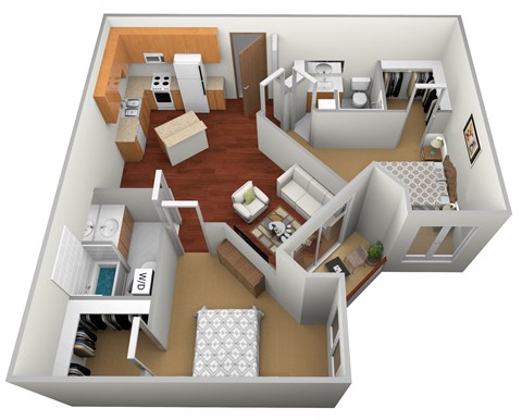Floor plan for 2 beds, 2 baths, 1186 sqft